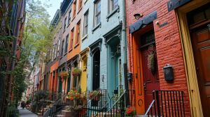 Center City Philadelphia brownstones on Chestnut Street—classic colonial homes suited for expert fireplace services, chimney repairs, and hearth upgrades.